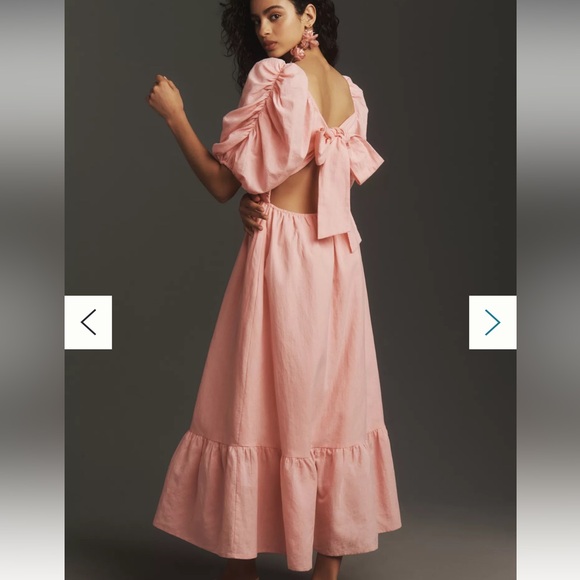 Pink Midi Sundress with Sweetheart Neckline and Puff Sleeves - Picture 2 of 4